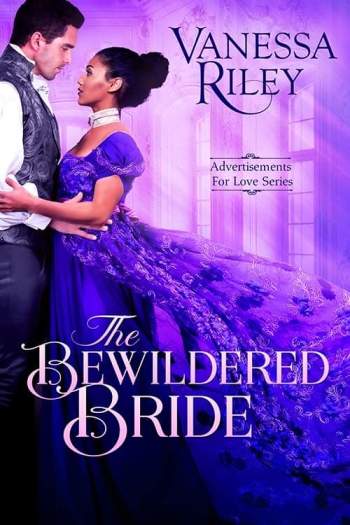 Purple book cover shows an interracial romantic couple in Regency period clothing, including the heroine's long purple gown