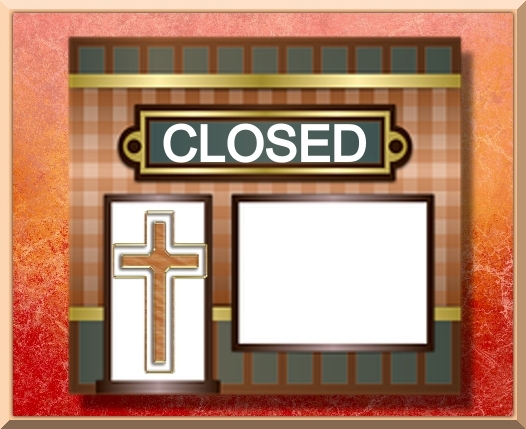 Illustration of a closed Christian bookstore